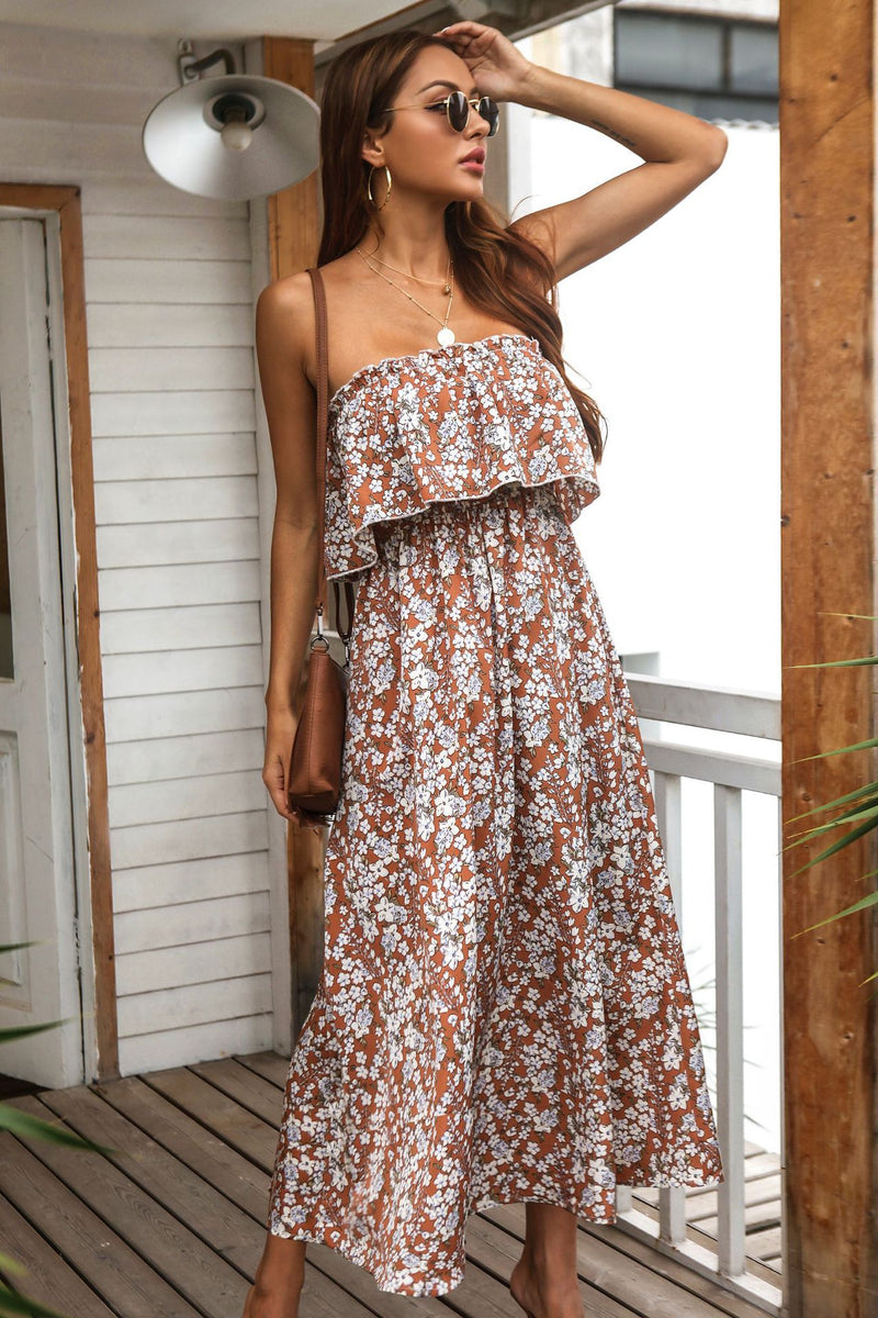 Casual Bandeau Vacation Maxi Dress