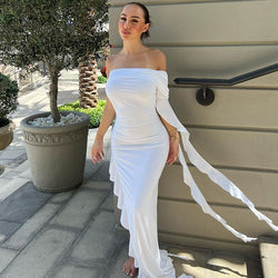 Sex One-shoulder Pleated Solid Color Dress