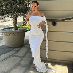 Sex One-shoulder Pleated Solid Color Dress