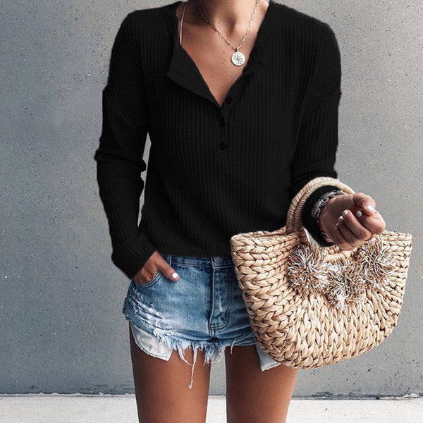 Casual O Neck Buttons Women Shirt Long Sleeve Cotton White Shirt