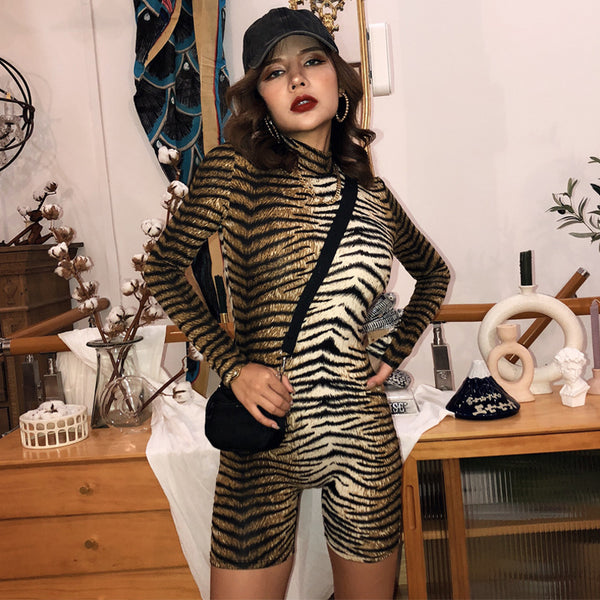Women High Neck Sexy Leopard Printed Short Ropmer