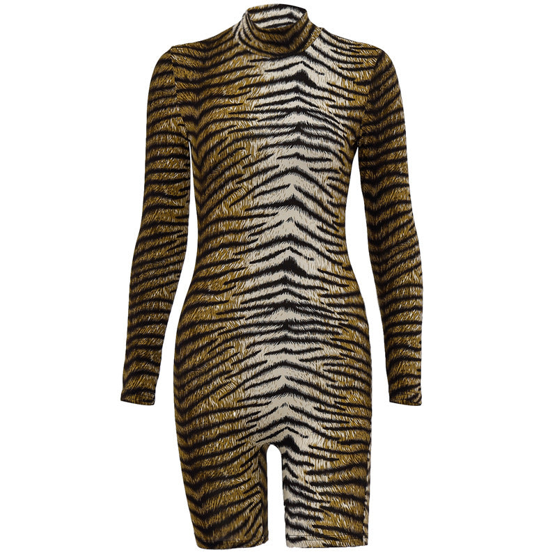 Women High Neck Sexy Leopard Printed Short Ropmer