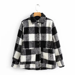 Women Autumn Winter Long Sleeve Elegant Plaid Jacket Coat