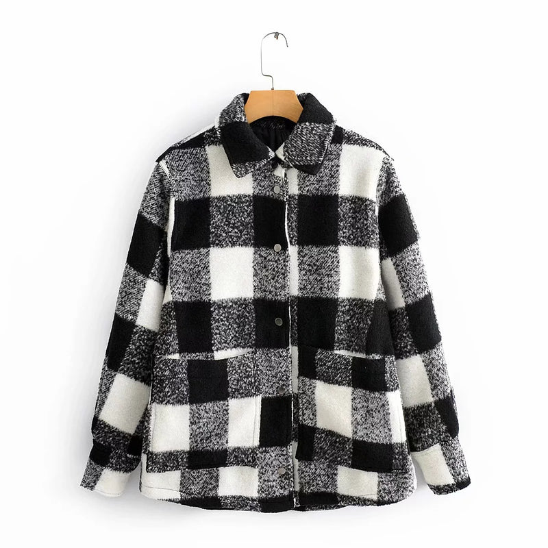 Women Autumn Winter Long Sleeve Elegant Plaid Jacket Coat