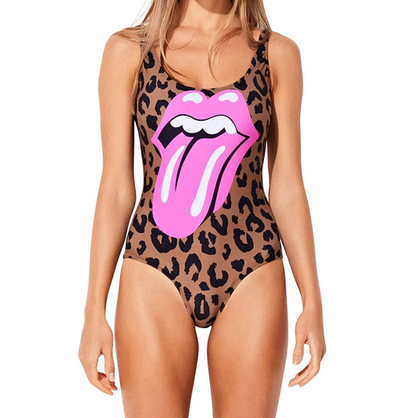 Leopard Lip Printed Sexy One Piece Swimsuit