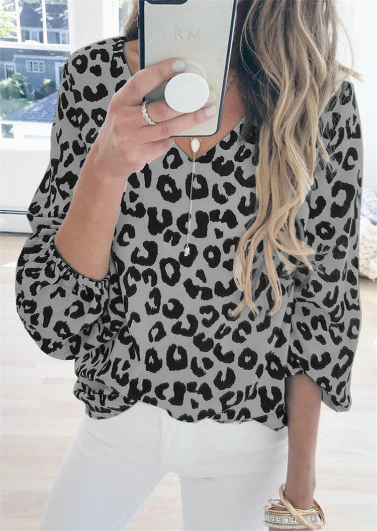 Lanter Sleeve Leopard Printed Blouse