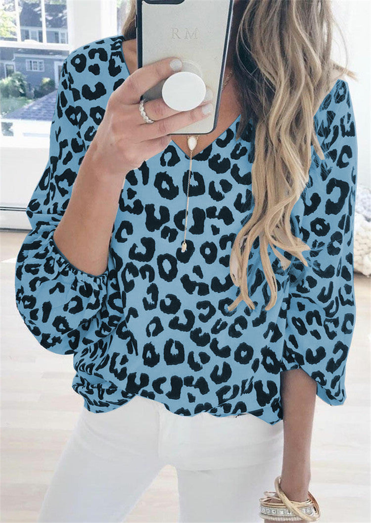 Lanter Sleeve Leopard Printed Blouse