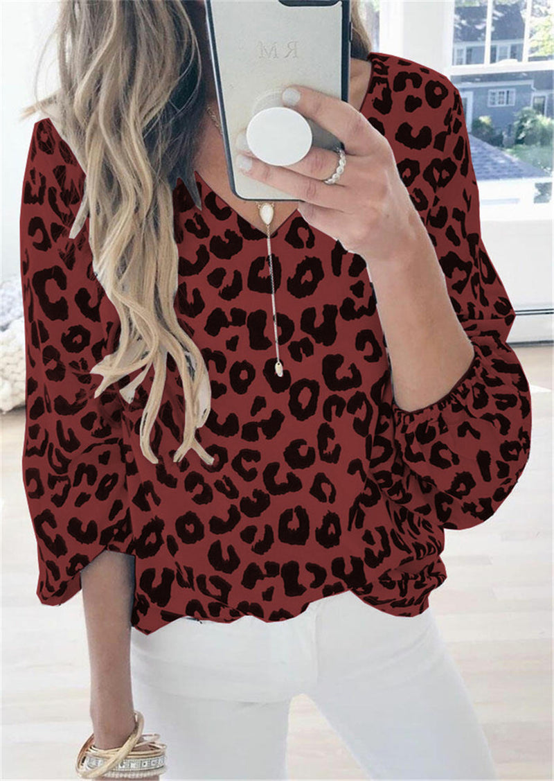 Lanter Sleeve Leopard Printed Blouse