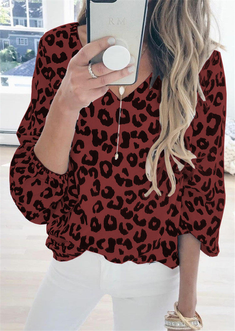 Lanter Sleeve Leopard Printed Blouse