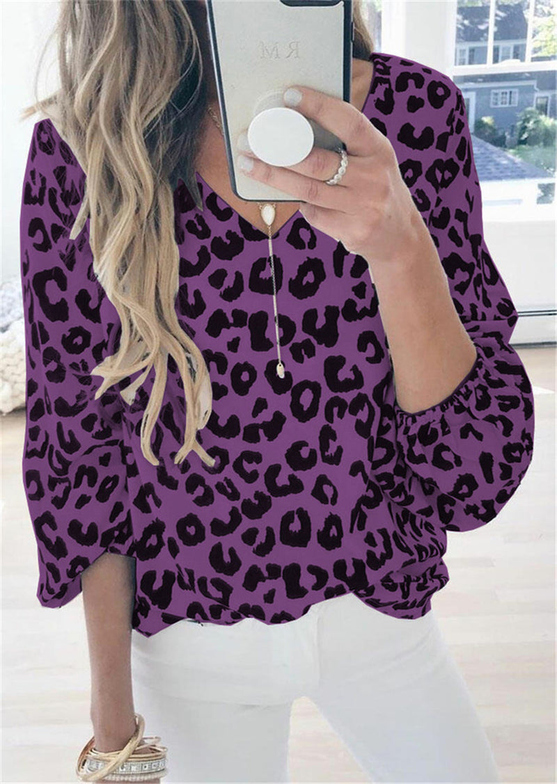 Lanter Sleeve Leopard Printed Blouse