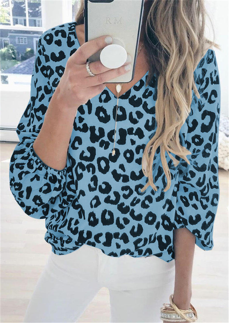 Lanter Sleeve Leopard Printed Blouse