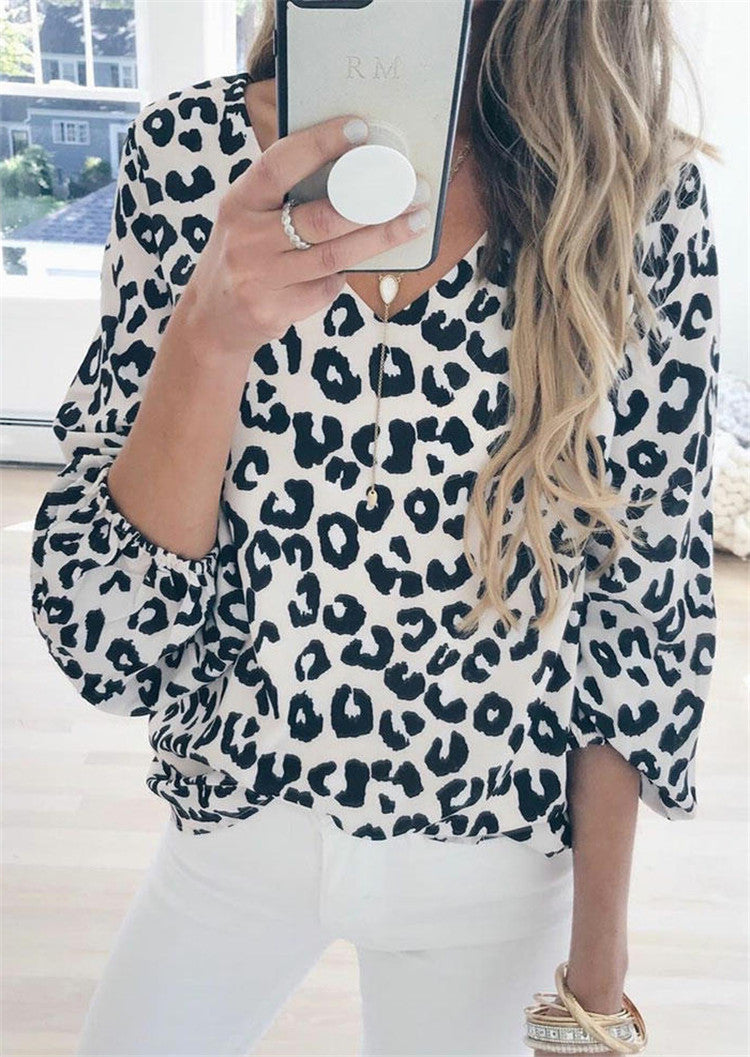 Lanter Sleeve Leopard Printed Blouse