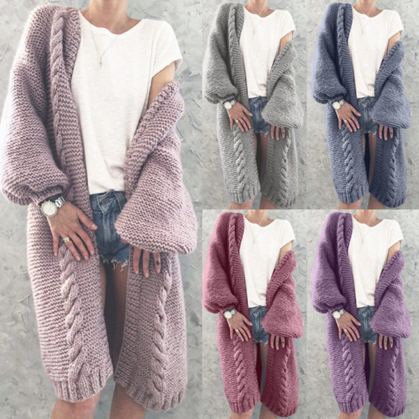 Loose Solid Color Long Sleeve Sweater Cardigan Coat