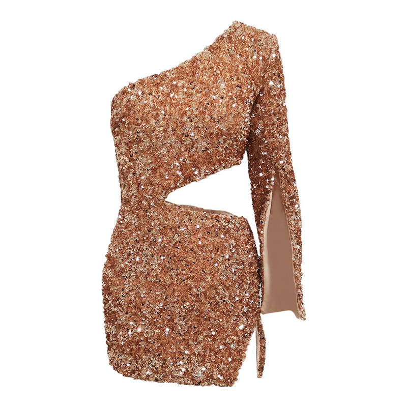 One-shoulder Hollow Split Sequin Sexy Party Dress