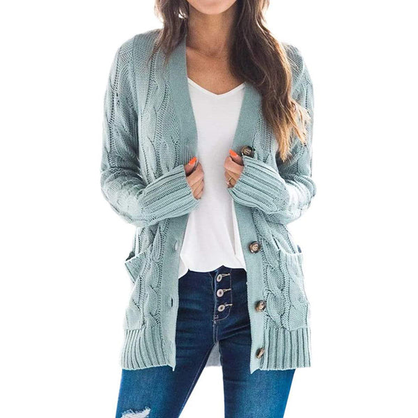 Solid Color Long Sleeve Button Sweater Coat