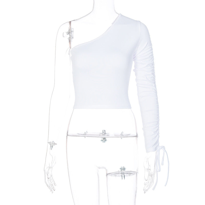 Women Sexy One-shoulder Short Top Blouse