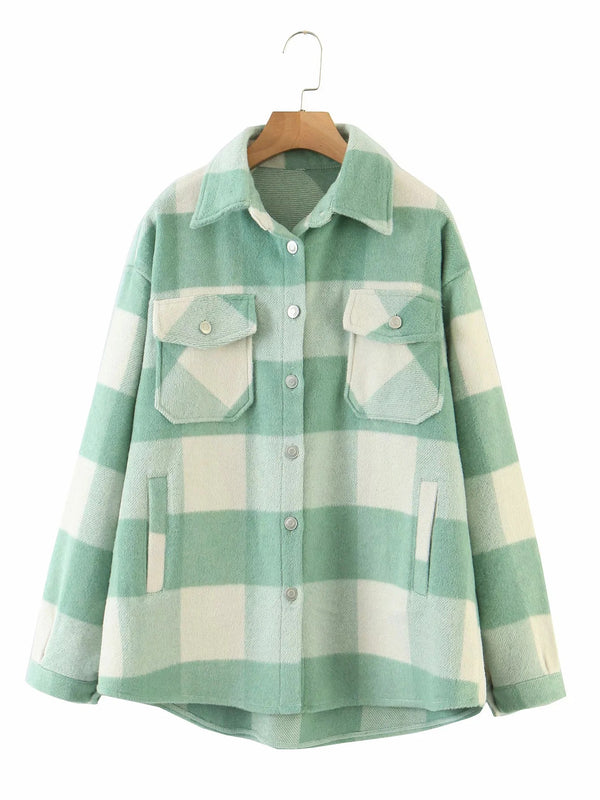 Single-breasted Causal Plaid Long Sleeve Jacket Coat Streetwear
