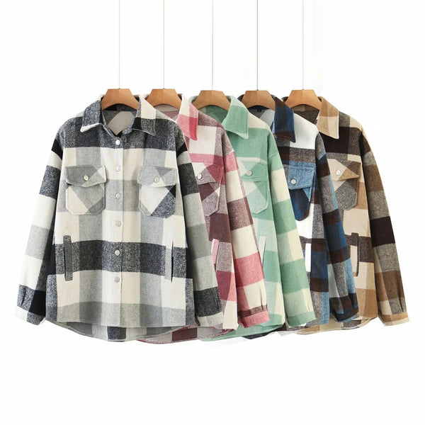 Single-breasted Causal Plaid Long Sleeve Jacket Coat Streetwear