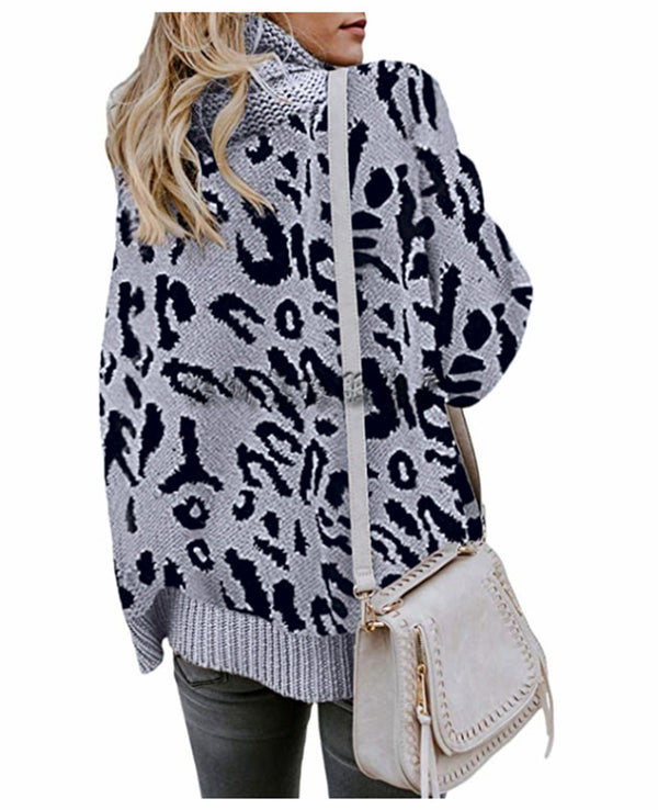 High Neck Leopard Long Sleeve Sweater