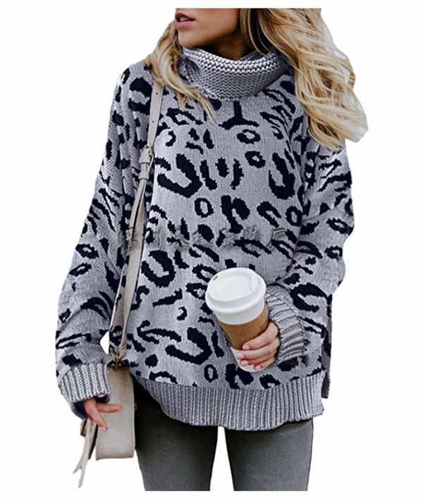 High Neck Leopard Long Sleeve Sweater