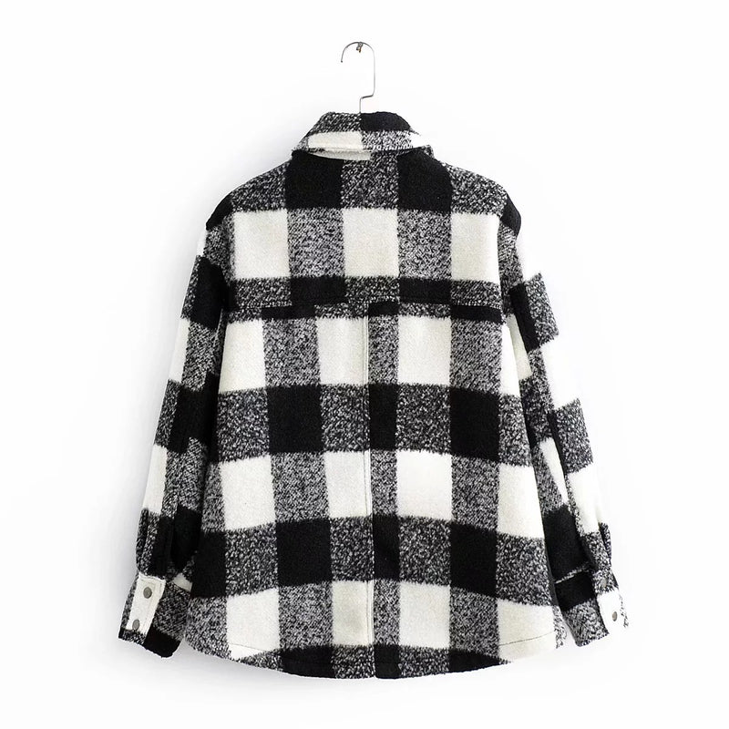 Women Autumn Winter Long Sleeve Elegant Plaid Jacket Coat