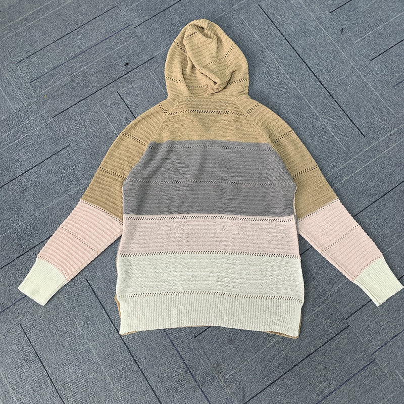 Hit Color Long Sleeve Hoodies Knitted Sweatshirts