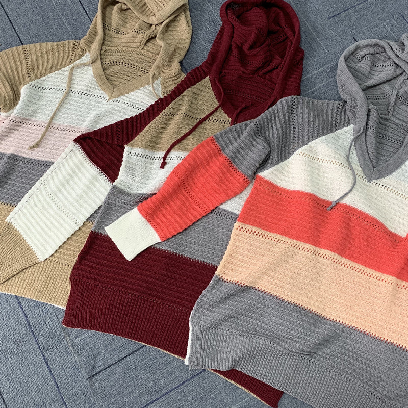 Hit Color Long Sleeve Hoodies Knitted Sweatshirts