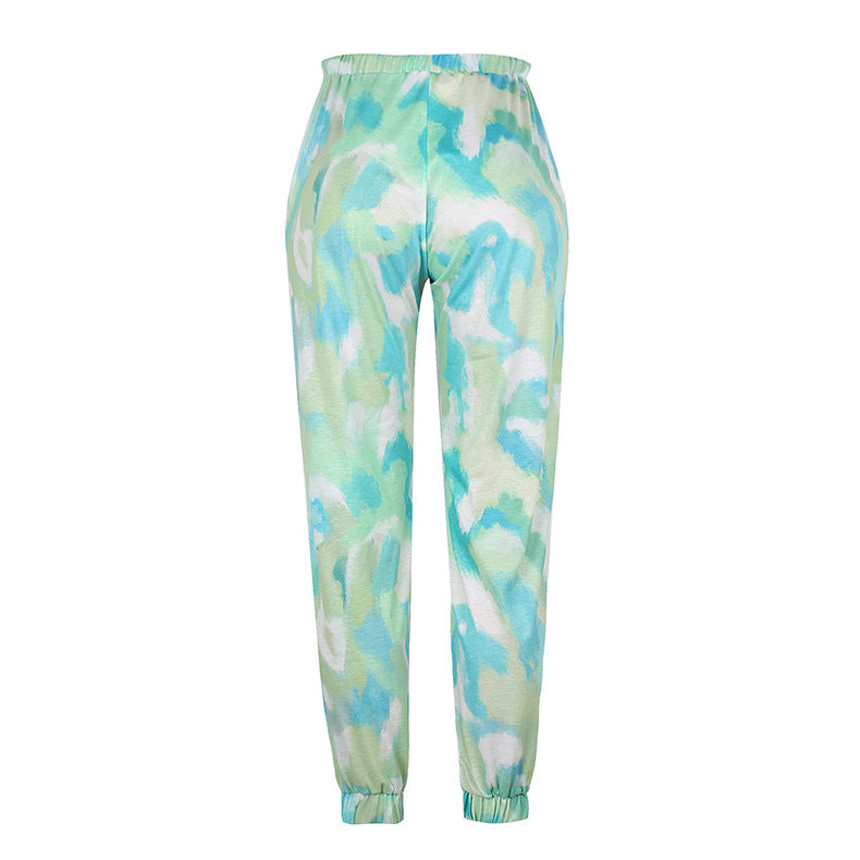 Women Set Tie Dye Long Sleeve Top Shirt O Neck And Pants Tracksuit Two Piece Set