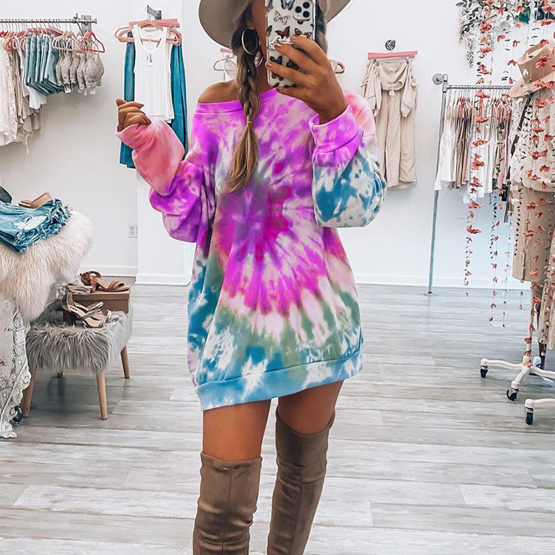 Autumn Winter Tie-dye Printed Long Sweatshirts