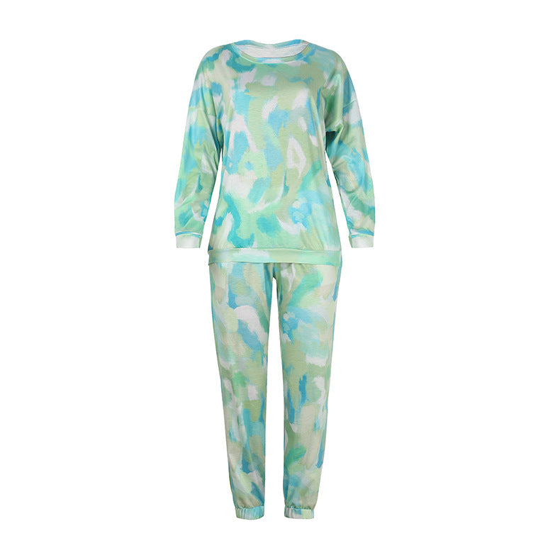 Women Set Tie Dye Long Sleeve Top Shirt O Neck And Pants Tracksuit Two Piece Set