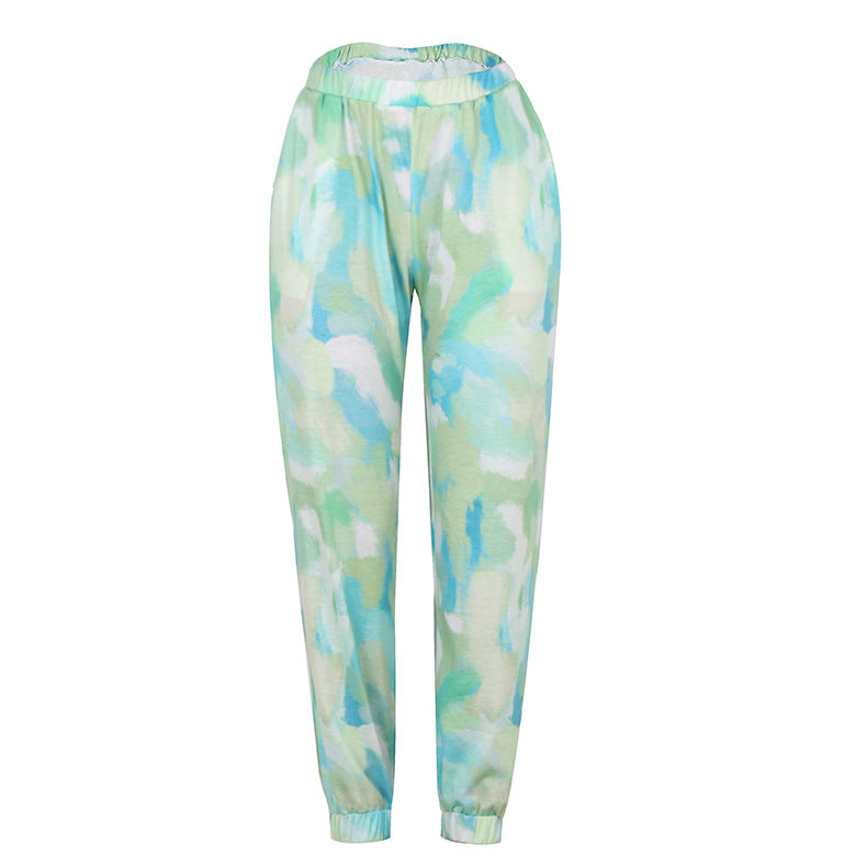 Women Set Tie Dye Long Sleeve Top Shirt O Neck And Pants Tracksuit Two Piece Set