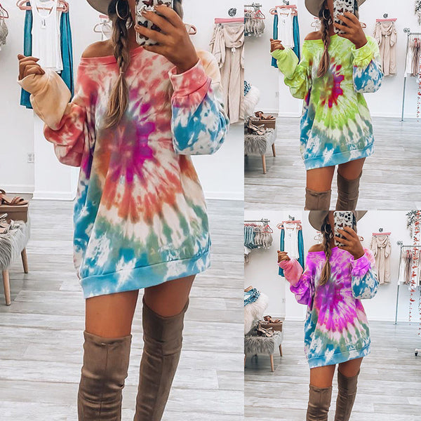 Autumn Winter Tie-dye Printed Long Sweatshirts