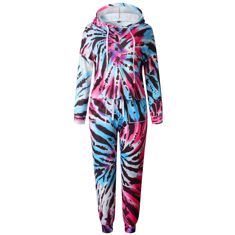 Women Set Tie Dye Long Sleeve Top Shirt O Neck And Pants Tracksuit Two Piece Set