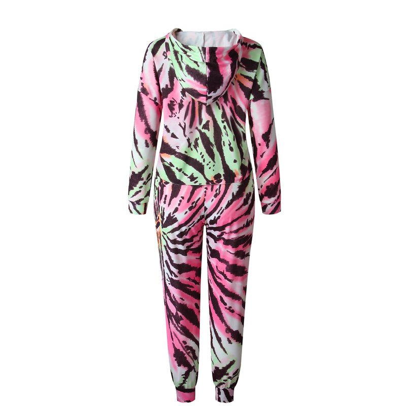 Women Set Tie Dye Long Sleeve Top Shirt O Neck And Pants Tracksuit Two Piece Set