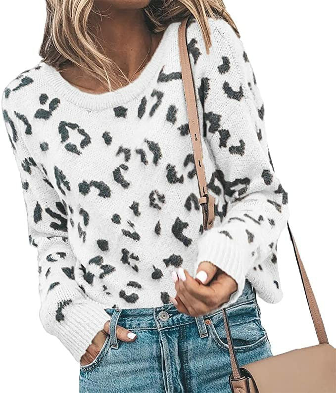 Leopard Printed Long Sleeve Knitwear Pullover