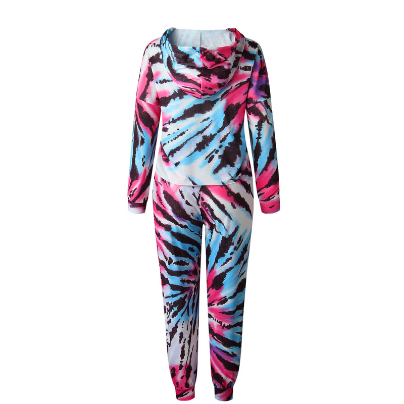 Women Set Tie Dye Long Sleeve Top Shirt O Neck And Pants Tracksuit Two Piece Set