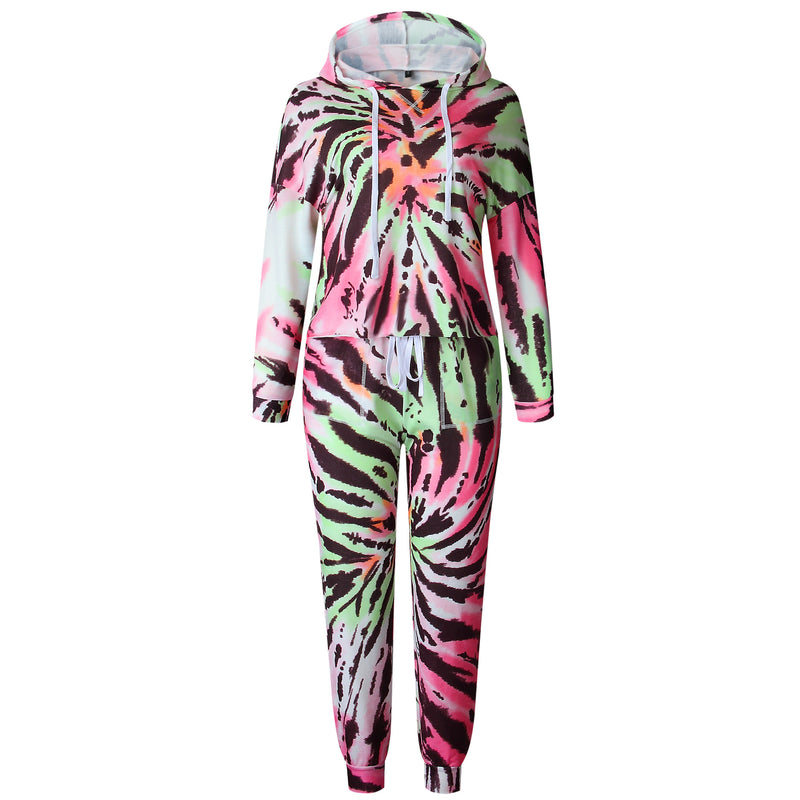 Women Set Tie Dye Long Sleeve Top Shirt O Neck And Pants Tracksuit Two Piece Set