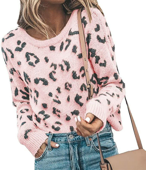 Leopard Printed Long Sleeve Knitwear Pullover