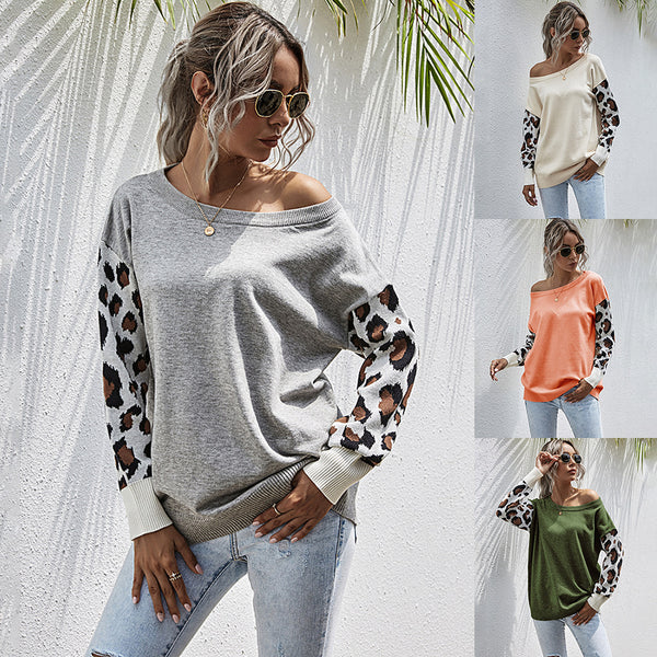 Patchwork Leopard Printed Long Sleeve Knitwear