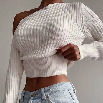 solid color sexy one-shoulder knitwear