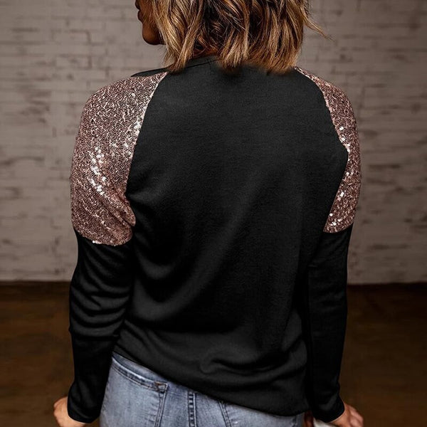 Long Sleeve Patchwork Sequins Blouse
