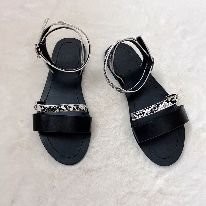 Women Sandals Flat Sanke Summer Casual Beach Gold Ankle Buckle Shoes Ladies Comfort Cool Footwear