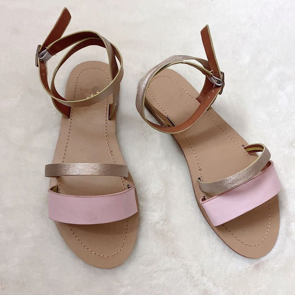 Women Sandals Flat Sanke Summer Casual Beach Gold Ankle Buckle Shoes Ladies Comfort Cool Footwear