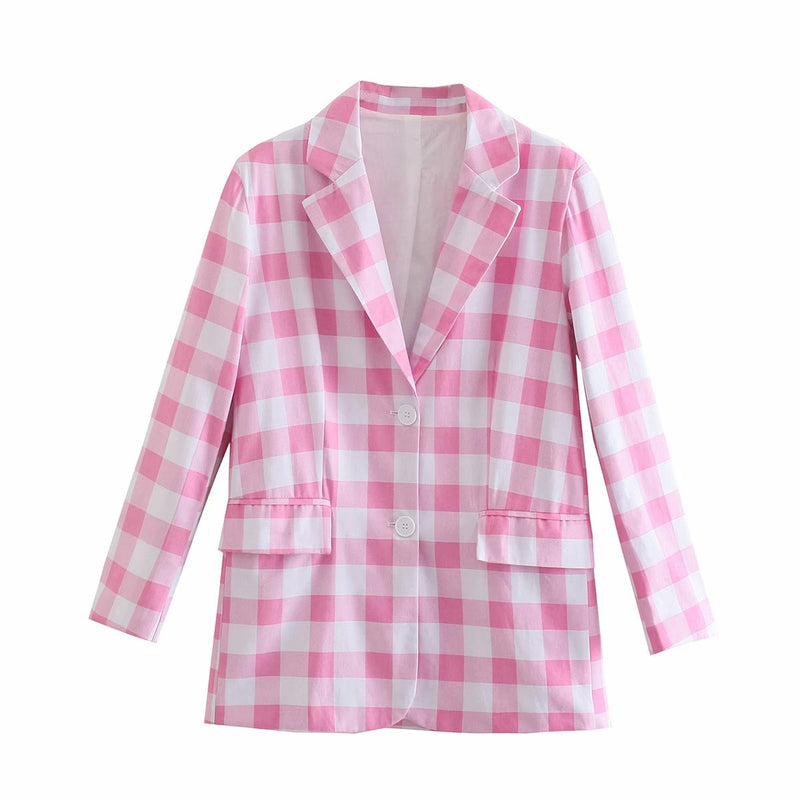 2 Piece Set Suit Blazer Women Checkered Blazer Skirt Set
