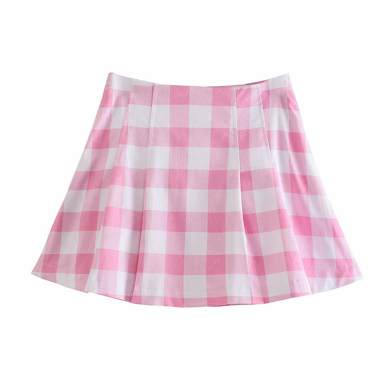 2 Piece Set Suit Blazer Women Checkered Blazer Skirt Set