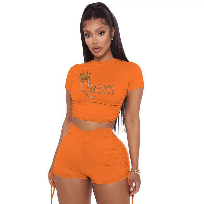 2 pcs Women Set Solid Letters Bandage Backless Short Tops and Shorts Summer Casual Elastic Outfits
