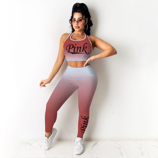 2021 Ins Internet Celebrity Famous 2 pcs Tracksuits Women Set Letters Short Tank And Long Pants Casual Sport Outfits
