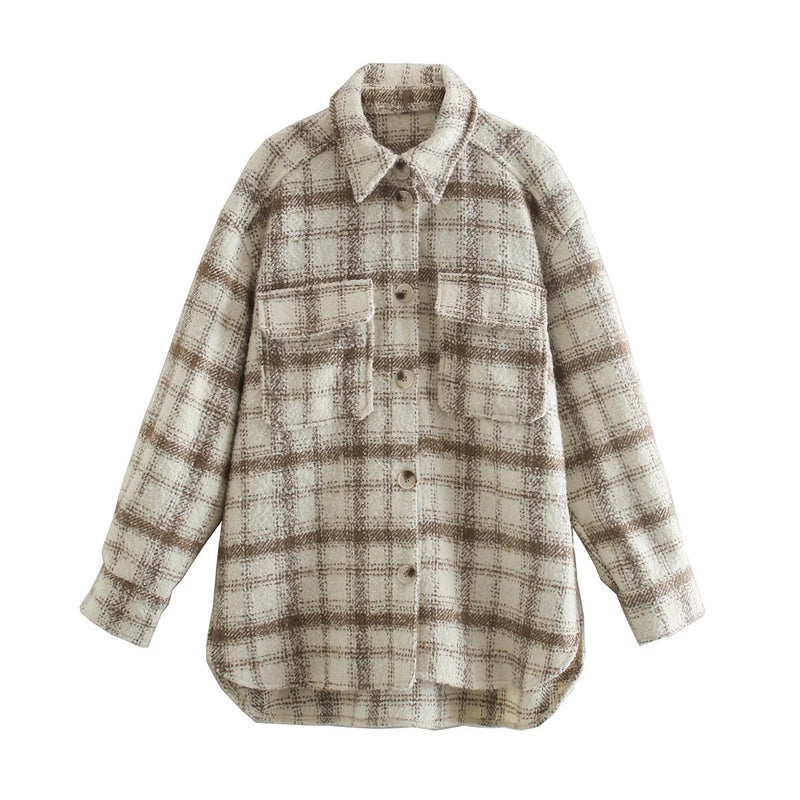 Long Tweed Oversize Coat With Pockets
