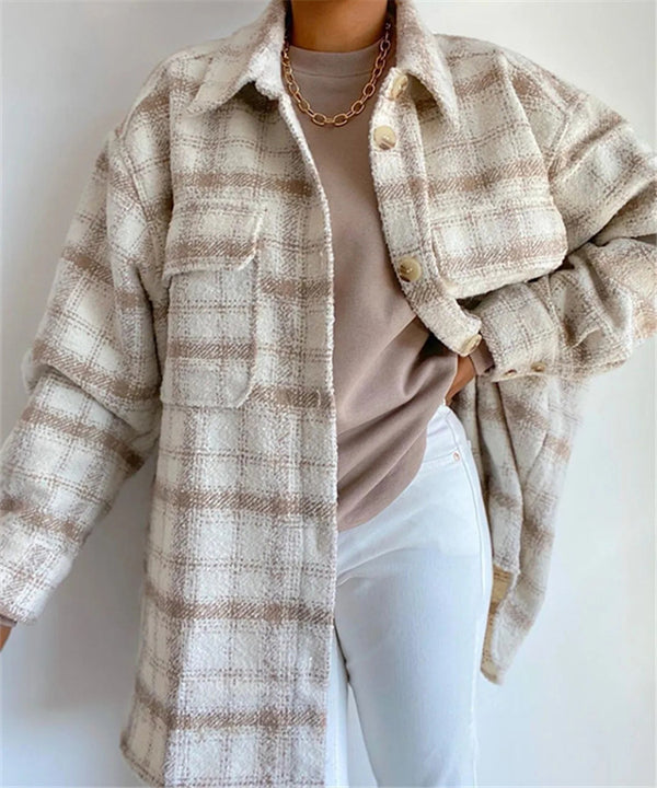 Long Tweed Oversize Coat With Pockets