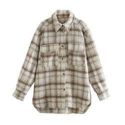 Long Tweed Oversize Coat With Pockets